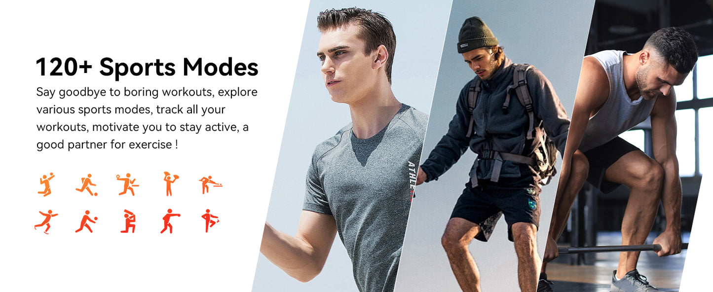 1.83" HD Touchscreen | Alexa Built-in | Bluetooth Calling | Health & Fitness Tracker (Heart Rate, SpO₂, Sleep) | 120+ Sports Modes | IP68 Waterproof | Compatible with Android & iPhone