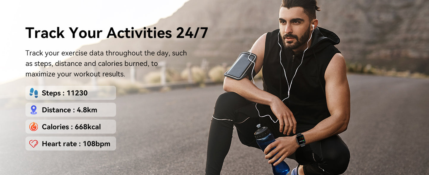 1.83" HD Touchscreen | Alexa Built-in | Bluetooth Calling | Health & Fitness Tracker (Heart Rate, SpO₂, Sleep) | 120+ Sports Modes | IP68 Waterproof | Compatible with Android & iPhone