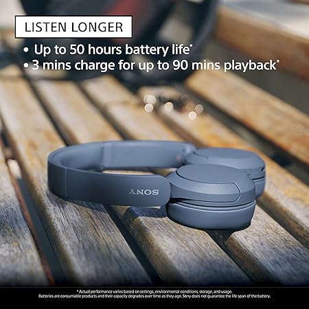 TanTrox WH-CH520 Wireless On-Ear Bluetooth Headphones with Mic, 50H Battery, Quick Charge, DSEE, Multipoint, Voice Assistant – Blue